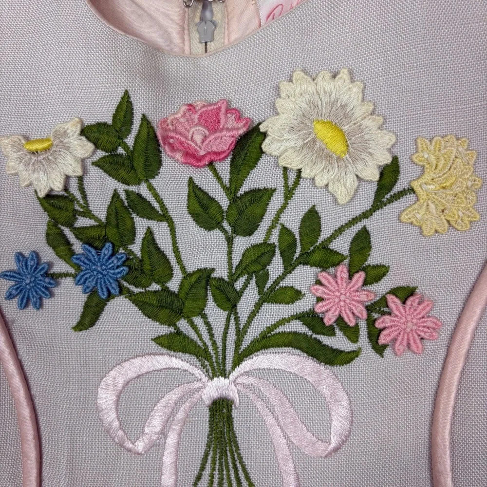 Ruth of Carolina Ruth Originals Vintage Girls Dress Irish Linen Pink Embroidered